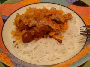 Мясная запеканка с грибами и овощами