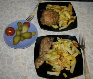 курица в пиве и жареная картошка