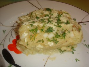 Картофель, запечёный с кальмарами постное блюдо